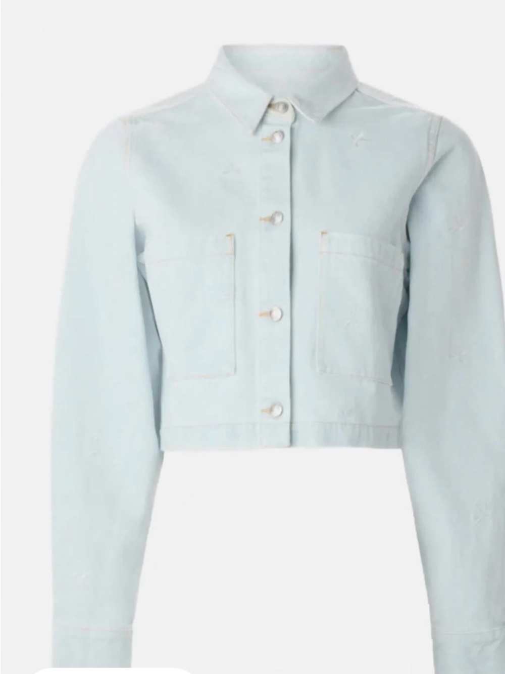 Cropped Light Blue Denim Jacket with Front Pockets